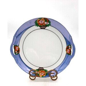 Vintage Noritake Blue Lusterware Floral Basket 10.5" Cake Plate With Handles